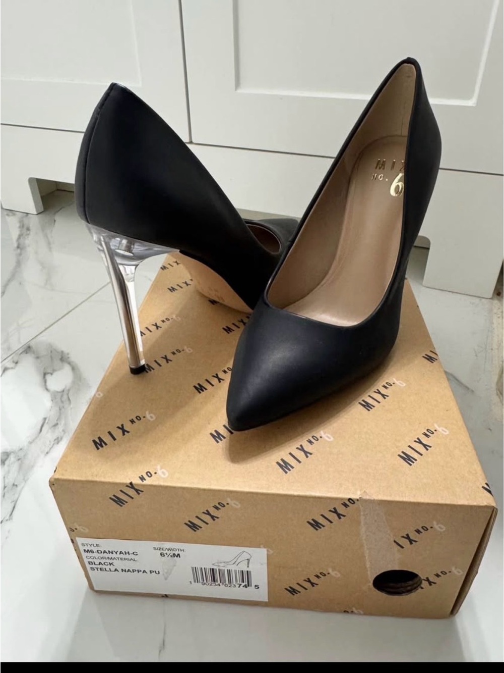 Mix No. 6 Black Pointed Toe Pumps with Clear Stiletto Heel